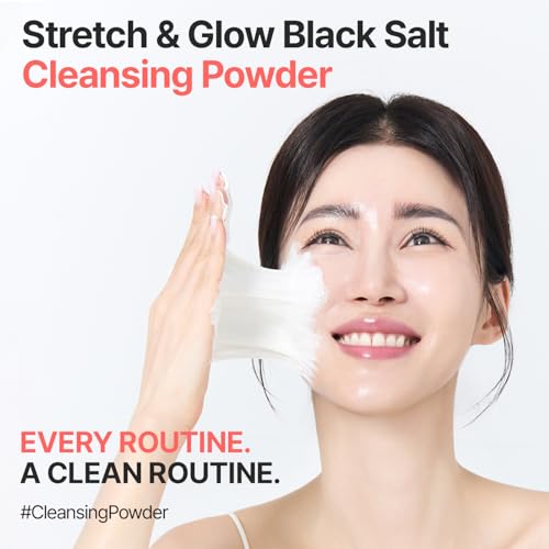 Stretch & Glow Black Salt Cleansing Powder ? Powder-to-Foam Exfoliating Cleanser with Hawaiian Black Salt & Kaolin, Pore-Clearing Daily Face Wash (50 g / 1.76 oz)
