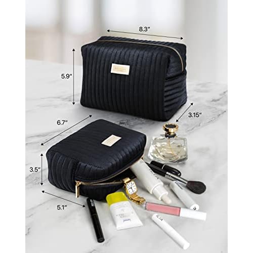 Set of 2 Toiletry Bags for Women, Travel Toiletry Bag for Cosmetics, Makeup, Toiletries | Large Capacity Toiletry Bags for Traveling, Cosmetic Pouch, Makeup Bag Small and Large Size, Ebony