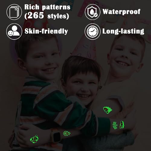 PARTYWIND 265 Styles (30 Sheets) Glow Cars Kids Temporary Tattoos for Boys, Cars Birthday Decorations Party Supplies Favors, Car Tattoo Stickers for Boys Birthday Gifts Games Accessories