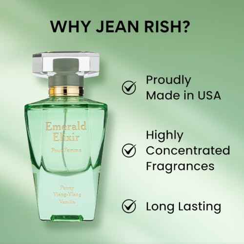 Jean Rish Emerald Elixir, Eau De Parfum for Women (3.4 Fl Oz / 100ml) with Peony, Ylang Ylang, Vanilla - Long Lasting and Luxury Fragrance, Made in USA