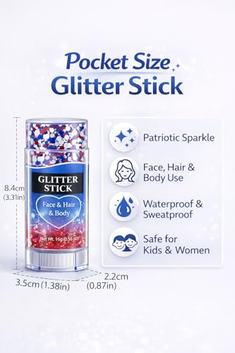 4th of July Red White & Blue Glitter Stick – Self-Adhesive Body Glitter