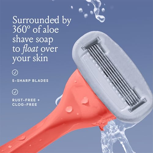 Billie Women¡¯s Razor Kit, 1 Handle + 2 Blade Refills + Magnetic Holder, Coral