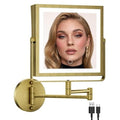 Rechargeable Wall Mounted Makeup Mirror with Lights, 4000mAh Double Sided 1X/10X Magnifying Vanity Mirror with 3 Color Lights, Touch Dimmable, 360¡Æ Extension Foldable Arm (Antique Brass)