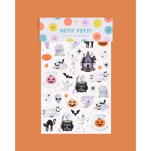 xo, Fetti Halloween Temporary Tattoos - 50 Iridescent Styles | Spooky Decorations, Kids Party Accessory, Haunted House Theme Favor, Trick or Treating Gift