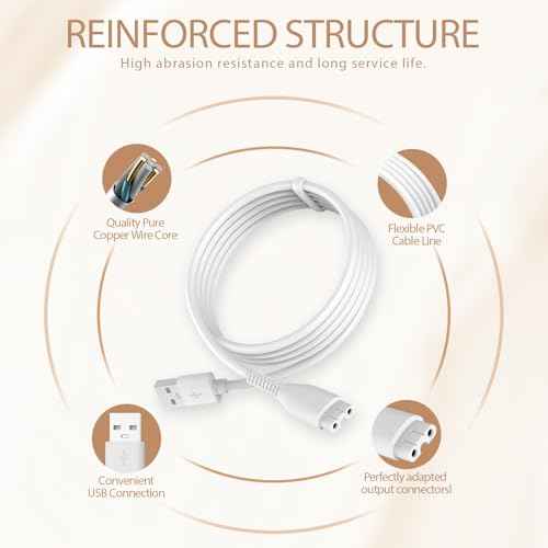 2 PCS Charger Cord Replacement for Flawless Nu Razor, USB Charging Cable for Finishing Touch Flawless Nu Trimmer Power Cord, 5FT