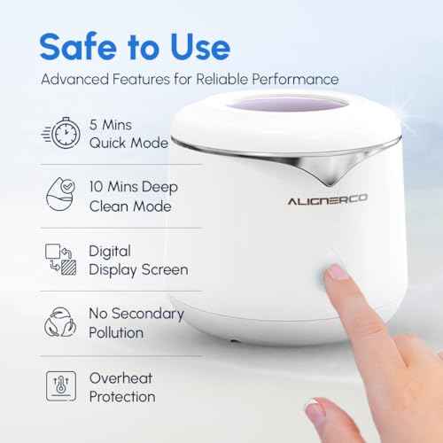 AlignerCo Ultrasonic Retainer Cleaner Machine ? 45kHz Deep Cleaning ? 200ml Capacity ? Dental Aligner & Denture Cleaner ? Chemical Aligner Cleaner wihout Chemicals ? Dual Cleaning Modes