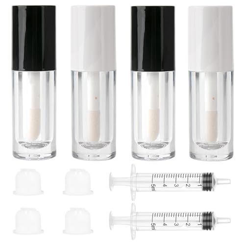 Qeuly 4 Pack 6ml Empty Lip Gloss Tubes with Wands