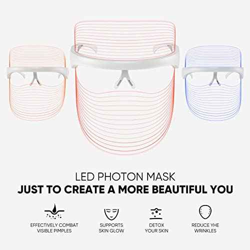LED Face Mask Light Therapy Facial Photon Beauty Device with USB Cable 3 Colors LED Skin Care Treatment Mask for Facial Rejuvenation, Anti-Aging