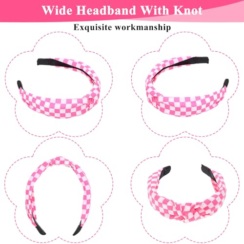 Hot Pink Headbands for Women, 4-Pack Knotted & Pearl Hair Bands