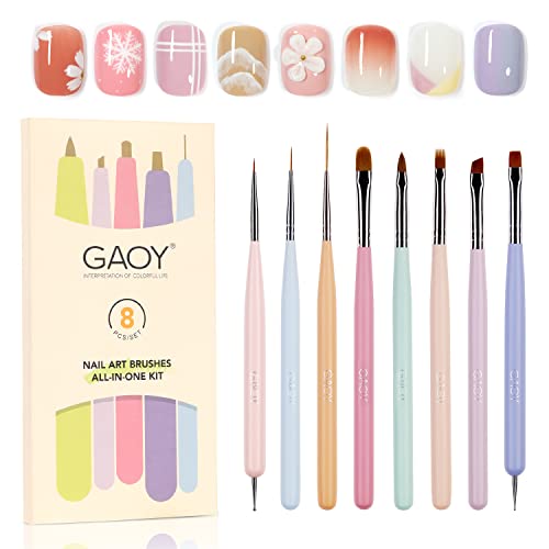 GAOY 8 Pcs Nail Art Brushes - Colored Nail Art Pens & Dotting Tools Set
