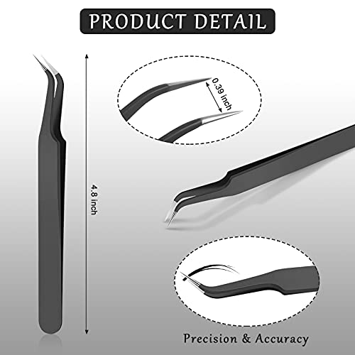 Honoson 9-Pack Curved Tweezers Stainless Steel Eyelash Extension