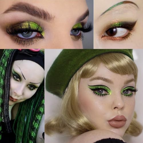 Afflano Smokey Green Eyeshadow Palette, Cyber Goth Smoky Eyes Makeup Eyeshadow Pallet With Mirror, Neon green Brown Black White Grey Highly Pigmented Long Lasting, for Girls Women Green Eyes Makeup