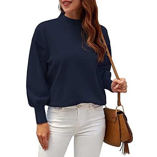 WEACZZY Women's 2026 Fall Fashion Casual Sweaters Mock Neck Long Lantern Sleeve Lightweight Knit Pullover Sweater Tops