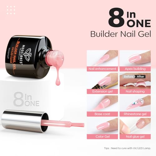 Modelones Base Coat Builder Nail Gel - 2 Pcs Clear & Rose Nude Pink B-Clear Rose-2