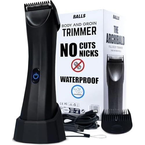 BALLS Trimmer V3 The Archibald - Body & Pubic Hair Shaver for Men - No Cuts, Sacksafe Guard, Rechargeable, 100% Waterproof, Cordless - Wet/Dry with Replaceable Ceramic Blades Archibald Trimmer