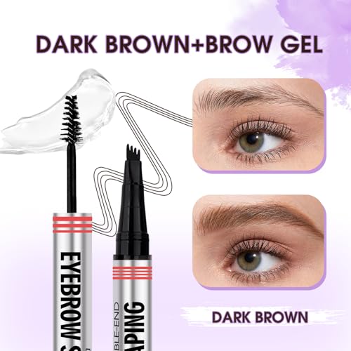 2-in-1 Eyebrow Pen & Gel - Waterproof, Long-Lasting, Dark Brown