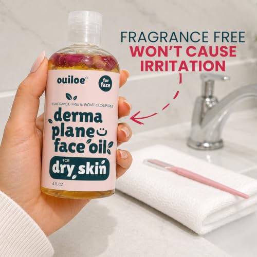 Dermaplaning Face Oil for Dry Skin - Non Comedogenic, 4 Fl Oz - Gentle Facial Shaving Oil