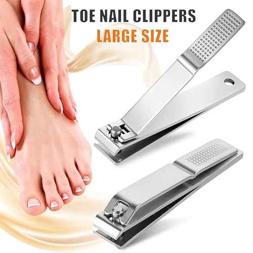 10-Pack Large Stainless Steel Nail Clippers Bulk for Men Women Adults, Straight Edge Toenail Clippers for Thick Nails, 3.15 x 0.6 inch Long Handle Big Toe Nail Clipper Set (Silver)