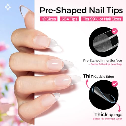 Glamonade Medium Almond Nail Extension Starter Kit - 504 Gel Tips & Tools