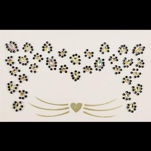 Halloween Cat Face Tattoos with Gems - 2 Pack