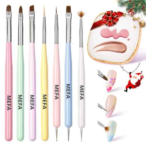 MEFA Nail Art Brushes Set, 8 Pcs Nail Brushes for Nail Art and Nail Art Palette with Polish Brush, Extension Gel Brush, Liner Brush, Carved Brush, Dotting Pen, Builder Brush, Fan Brush for Home Salon