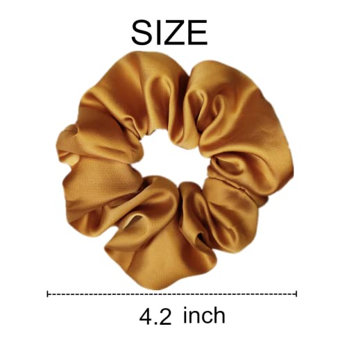 12 Pcs Satin Silk Scrunchies - Soft Ties, Fashion Bands, Hair Bows, Elastic Ponytail Holders, and Accessories for Women and Girls (4.3 Inch, Light Coffee Color)