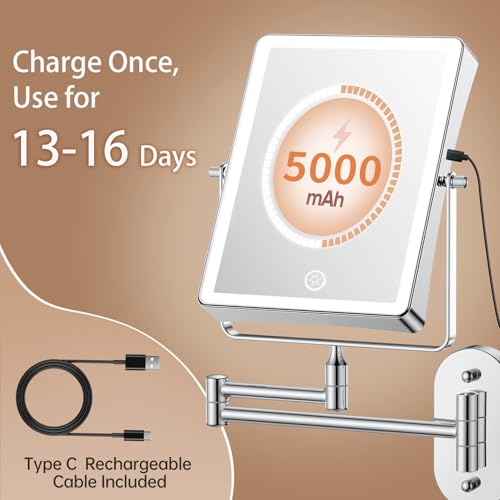 FASCINATE 8.7-inch Rechargeable Wall Mount Makeup Mirror Chrome B