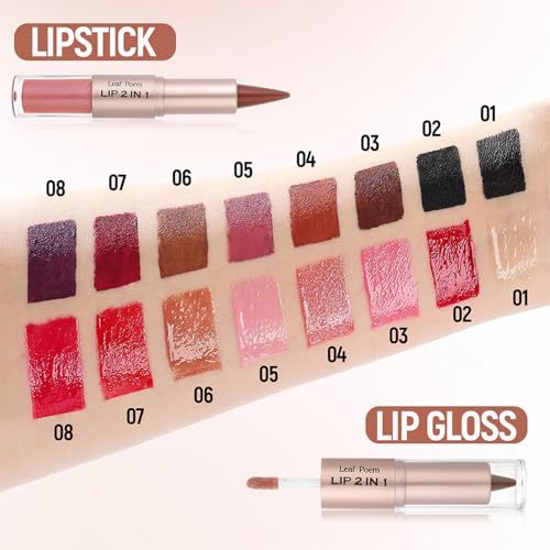2-in-1 Lip Liner & Gloss Set, 3 Colors, Dual-Ended Buildable