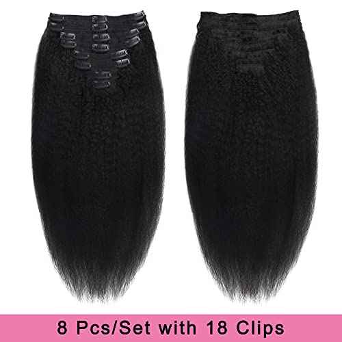 Kinky Straight Human Hair Clip in Extensions 120g Full Head Clip ins for Women 100% Unprocessed Brazilian Virgin Human Hair Yaki Straight Clip ins Remy Hair Natural Black 8Pcs 18Clips 18inch