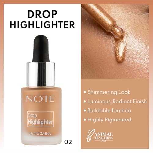 NOTE Cosmetique Drop Highlighter - Liquid Makeup, Buildable Coverage