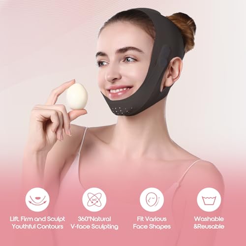 Chin Strap for Sleeping, Double Chin Strap - Double Chin Mask & Face Slimming Mask - Breathable Face Lifter & V Line Mask - Reusable Vline Face Lifting Mask for Women, Chin Lift Mask, Black