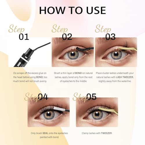 QUEWEL 12mL Cluster Eyelashes Bond Seal and Remover Kit, Eyelash Clusters Black Glue and DIY Eyelash Extensions Remover (bond seal remover)