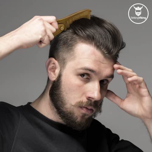 Pocket Sized Wooden Beard Comb & Mustache Comb with Fine & Coarse Teeth - Perfect for Use with Balms and Oils (Folding Comb Small)