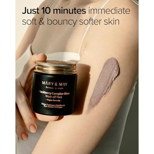 Mary&May Vegan Blackberry Complex Glow Wash Off Mask - Blackhead Care, Pore Clearing, Anti Aging Clay Mask - Bright and Glow Skin - Korean Skincare, 4.23oz.