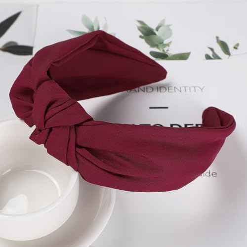 Etercycle Headband for Women, Knotted Wide Headband, Yoga Hair Band Fashion Elastic Hair Accessories for Women (Wine Red)