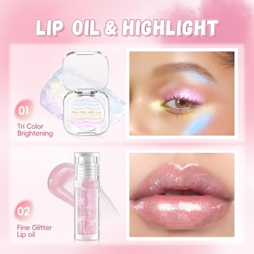 HOSAILY Face Highlighter & Lip Gloss Combo Set – Shimmer Palette