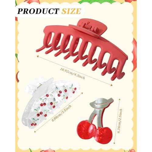 HAIMEIKANG 3 PCs Fruit Hair Claw Clips for Women - Non Slip Strong Hold Cute Non-slip Stylish Accessories for Thick Thin Hair (Cherry Hair Clips)