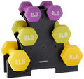 Amazon Basics Neoprene Dumbbell Set with Rack - 3, 5, 8 lbs Hand Weights for Exercise & Strength Training