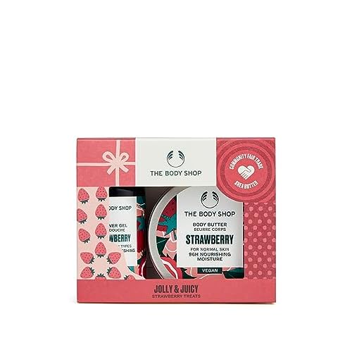 The Body Shop Jolly & Juicy Strawberry Treats Body Care Holiday Gift Set, Vegan, 2-Piece Set
