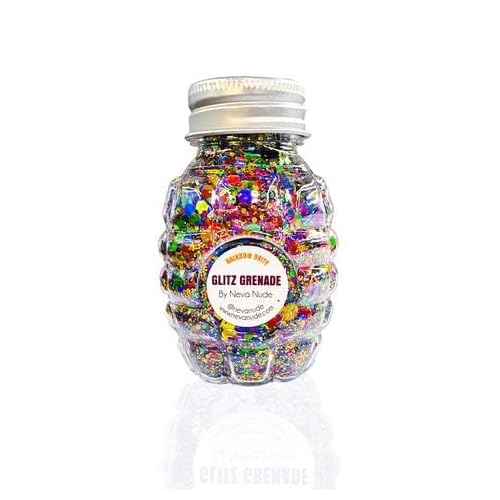 Neva Nude Face and Body Glitter Keychain - Chunky Glitter in Aloe for Festivals, Raves, and More | Cosmetic Grade | Super Sparkly (Rainbow Brite Multicolor Holographic Glitz Grenade)
