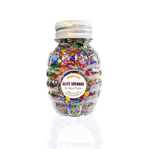 Neva Nude Glitz Grenade Glitter Keychain - Rainbow Holographic