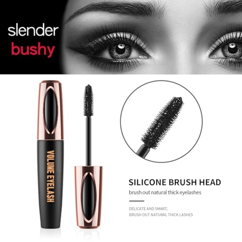4D Silk Fiber Lash Mascara, Voluminous Fiber Mascara Waterproof & Smudge-Proof Long-Lasting 24 Hours No Flaking Longer Thicker Eyelashes, No Clumping, Extension Stays On All Day(3Packs)