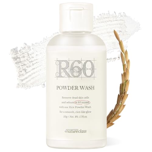 R60 Rice Enzyme Face Wash Powder ? Exfoliating Facial Cleanser with Rice Bran Extract, Gentle Powder Wash for Sensitive Skin, Deep Pore Care, Korean Skin Care, Fragrance Free, 1.76oz