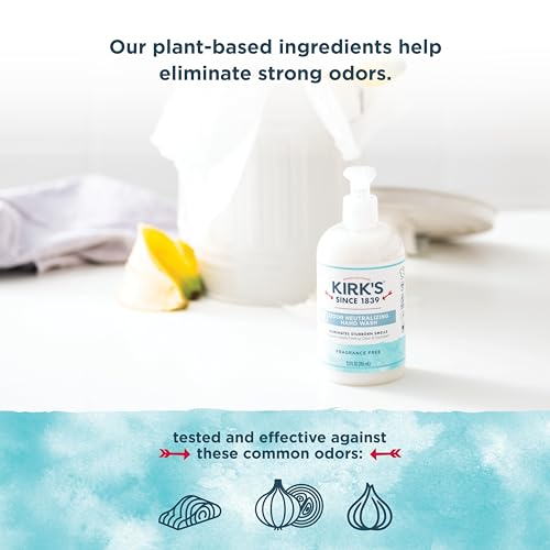 Kirk's Hydrating Hand Wash - Made with Premium Coconut Oil and Aloe Vera, With Plant Based Technology To Help Eliminate Odors, Non GMO, Vegan, Fragrance Free, 12 Fl Oz. 4 pack