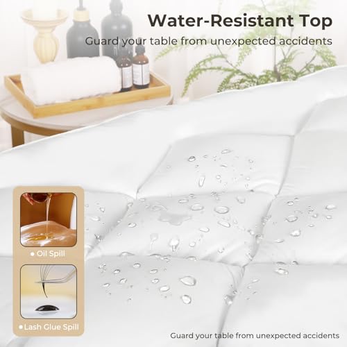 JINGFUD White 3-Inch Plush Lash Bed Topper Set Waterproof Massage Table Cover