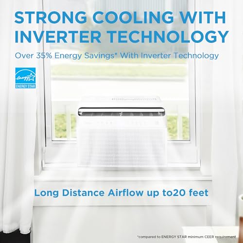 Midea 8,000 BTU U-Shaped Smart Inverter Air Conditioner –Cools up to 350 Sq. Ft., Ultra Quiet with Open Window Flexibility, Works with Alexa/Google Assistant, 35% Energy Savings, Remote Control