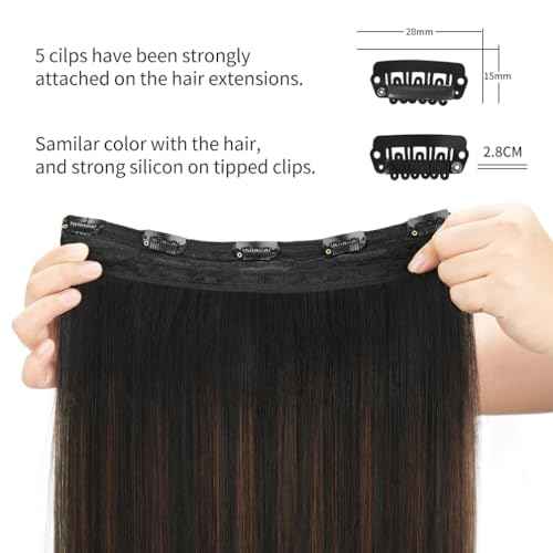 Winsky Hair Extensions Real Human Hair - One Piece Brown Balayage Remy Hair Extensions Clip on 100gram for Women (22inch, #1BT4P1B)