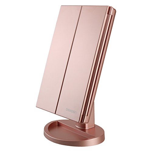 deweisn Tri-Fold Lighted Vanity Mirror with 21 LED Lights & 3X Magnification