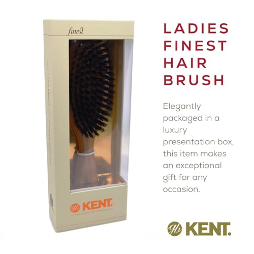 Kent LC22 Finest Hair Brushes for Women Detangler Dry Brush Made of Cherrywood - Boar Bristle Oval Hairbrush for Medium to Thick Hair All Lengths - Salon Style Straightening Pure Wood Brush from Kent
