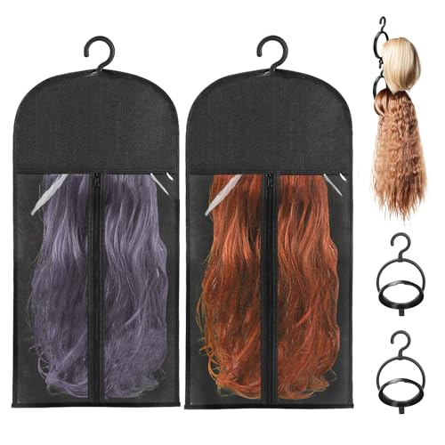 KOLLIEE 2 Pcs Wig Storage Bags with Hanger - Dust-Proof & Portable